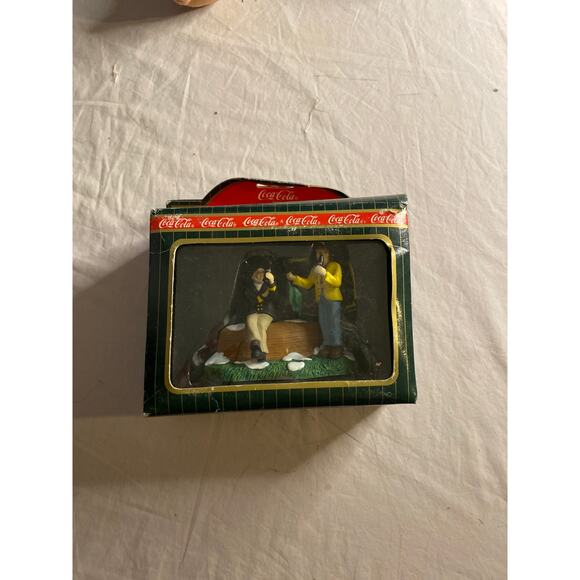 Vintage Coca-Cola Christmas Village Figurine Friends Sharing Coke Holiday - Picture 1 of 3